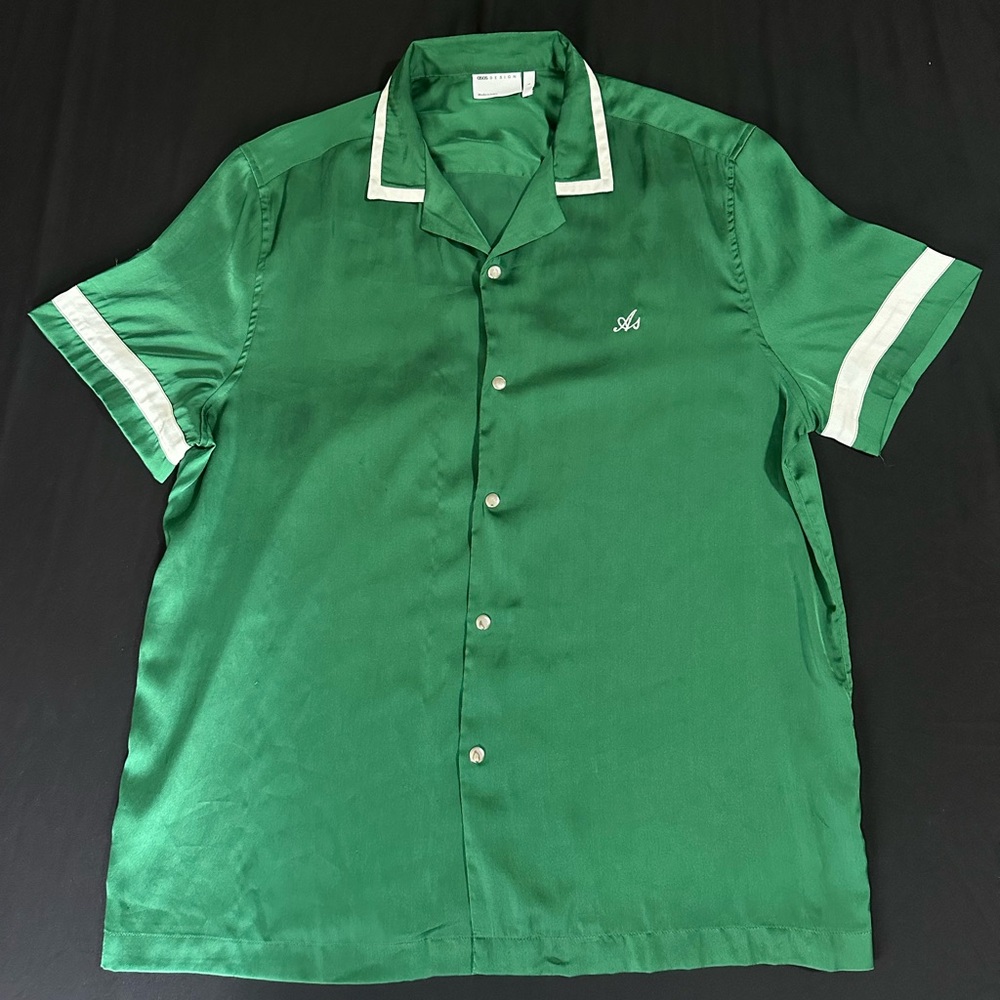 ASOS Green Casual Button Down Shirt with White Accents
